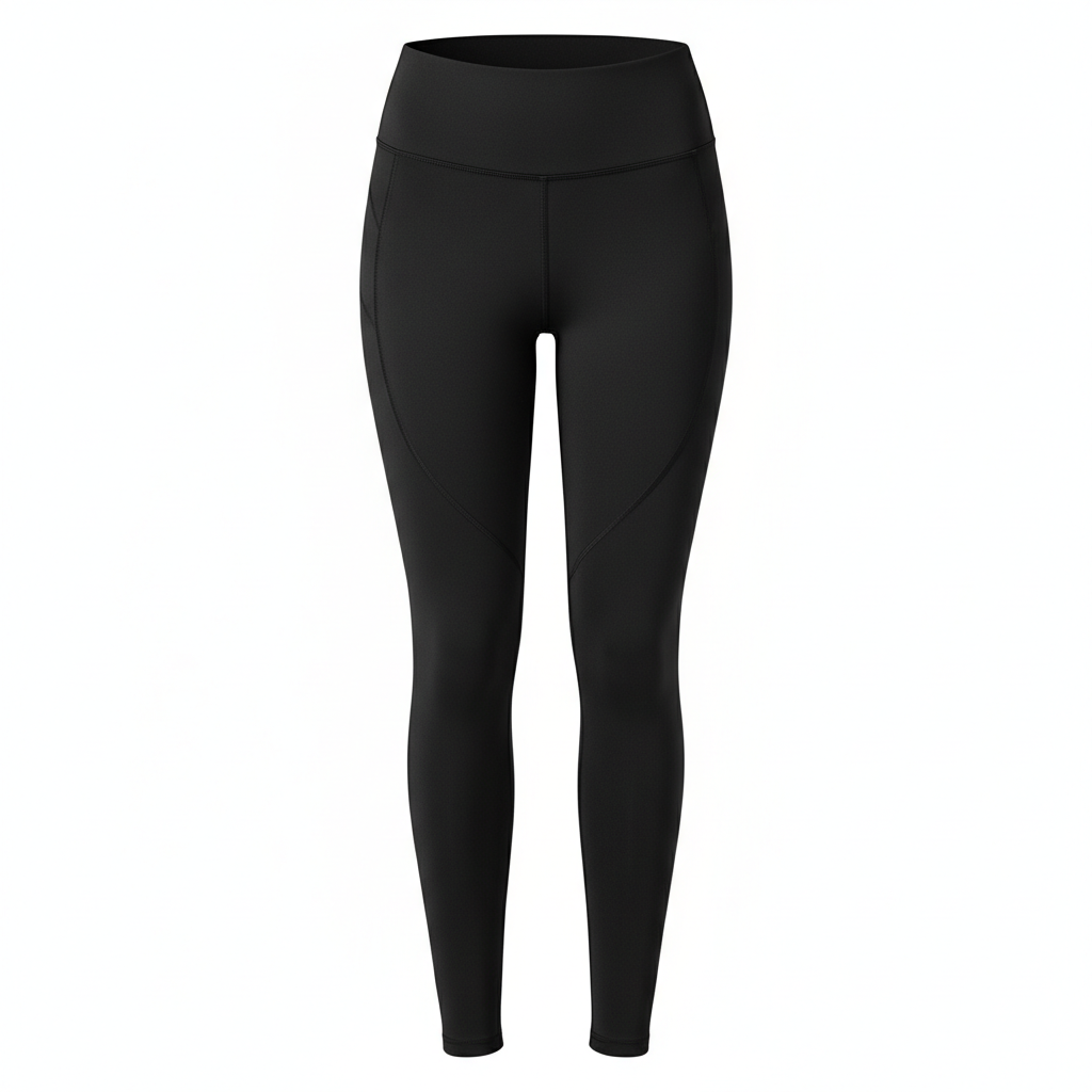 Women's black high-waist hip-lifting yoga leggings on white background