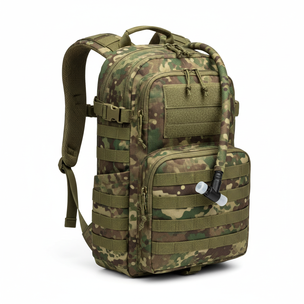 3L tactical hydration backpack in military camouflage on white background
